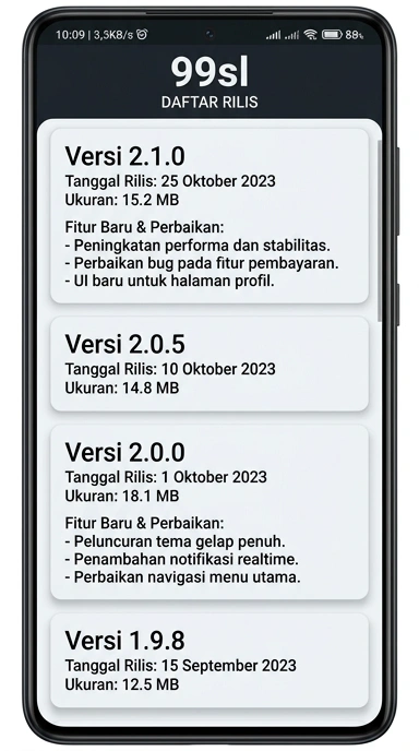 Tampilan riwayat versi 99sl